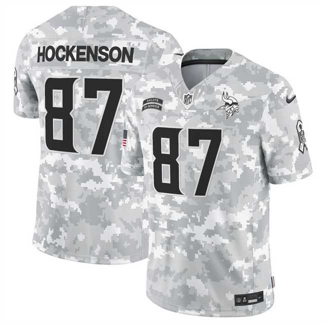 Mens Minnesota Vikings #87 T.J. Hockenson 2024 F.U.S.E Arctic Camo Salute To Service Limited Stitched Jersey Dyin